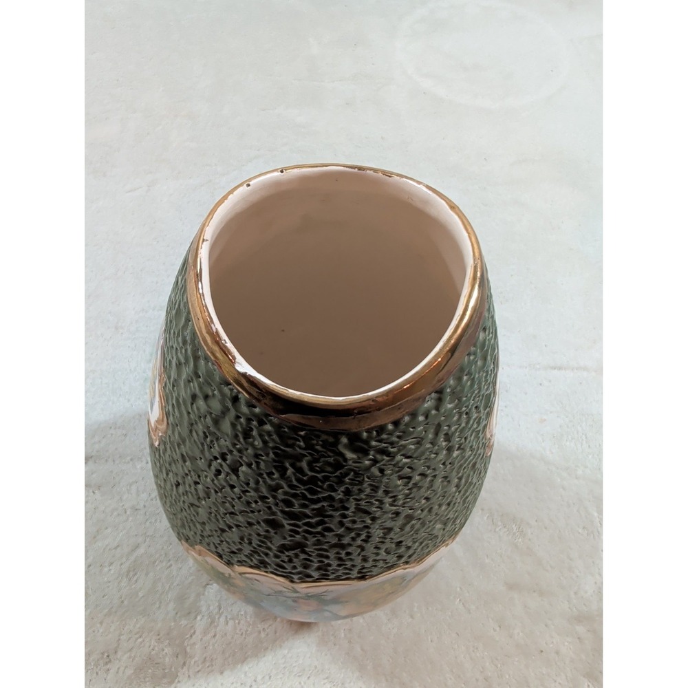 Vintage Japanese Satsuma Style Textured Green Lava Glaze Gilt Porcelain Vase - Picture 10 of 12